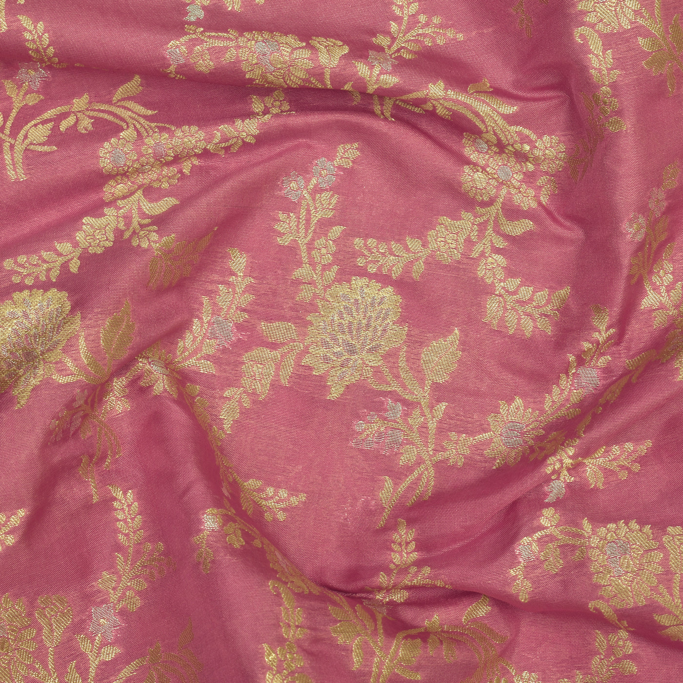 Lotus Pink Banarasi Silk Fabric with Creeper Design