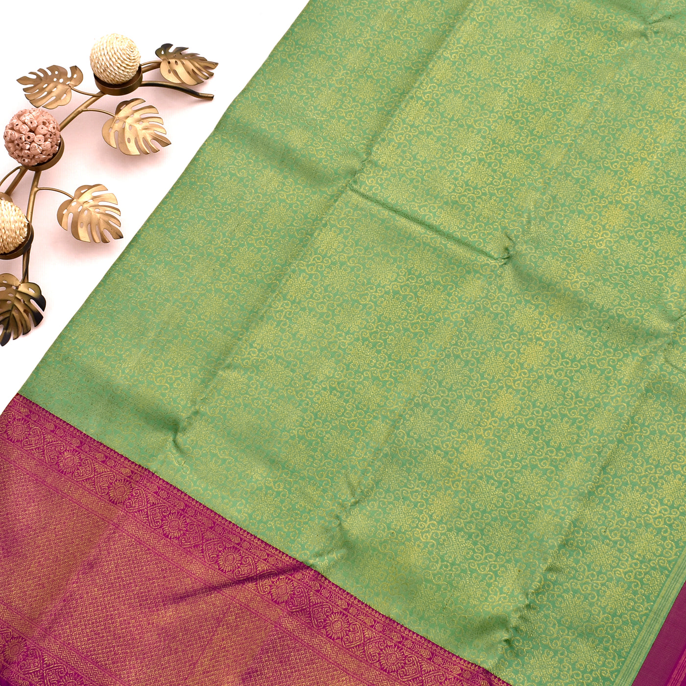 Apple Green Kanchipuram Silk Saree with Kollam Design
