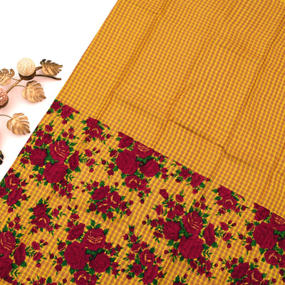 Mustard Printed Kanchi Silk Saree with Floral Printed Design
