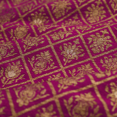 Arakku Pink Banarasi Silk Fabric with Floral Butta Design