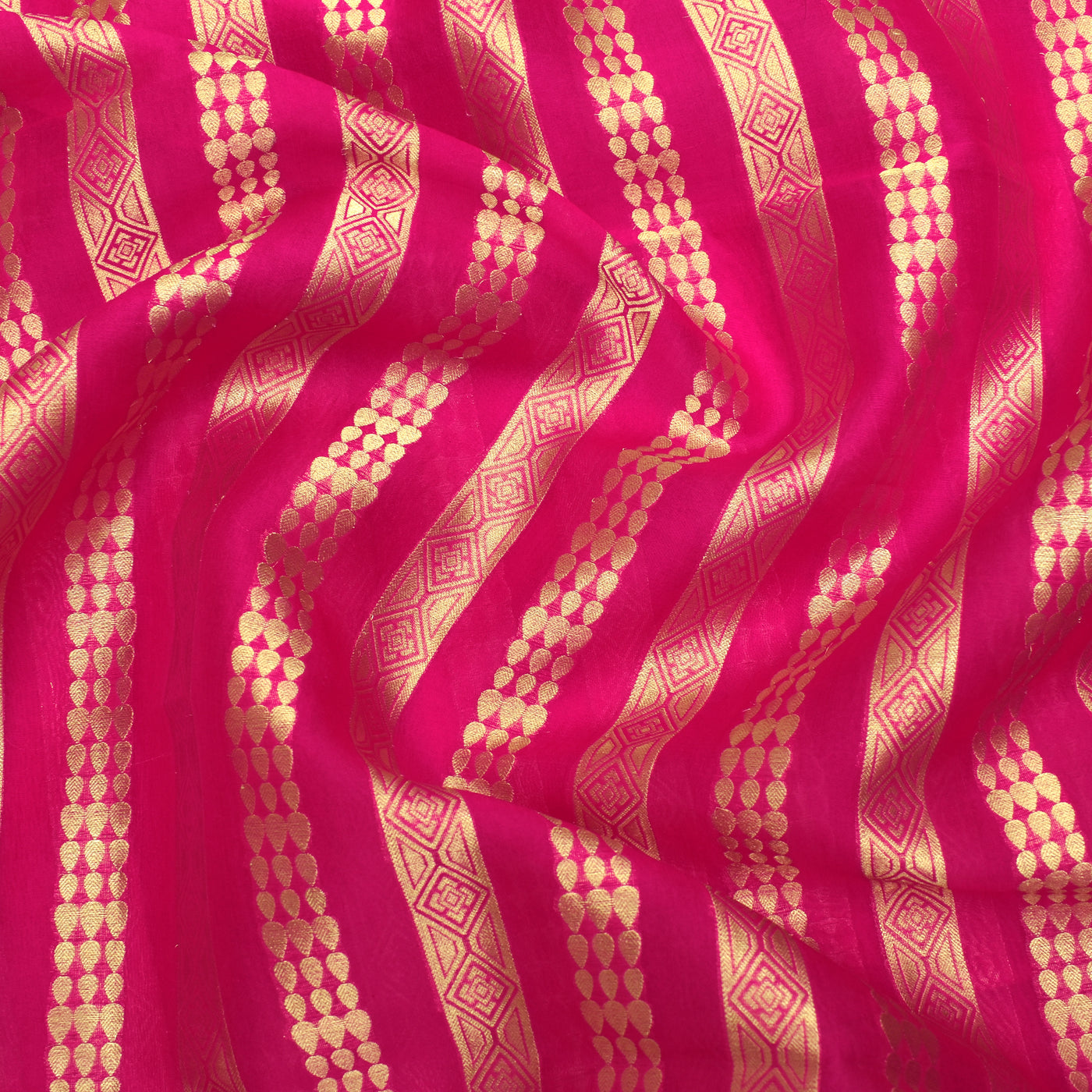 Bright Pink Organza Banarasi Silk Fabric