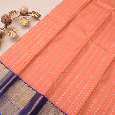 Anya Online  coral-pink-kanchi-silk-saree-with-ms-blue-blouse