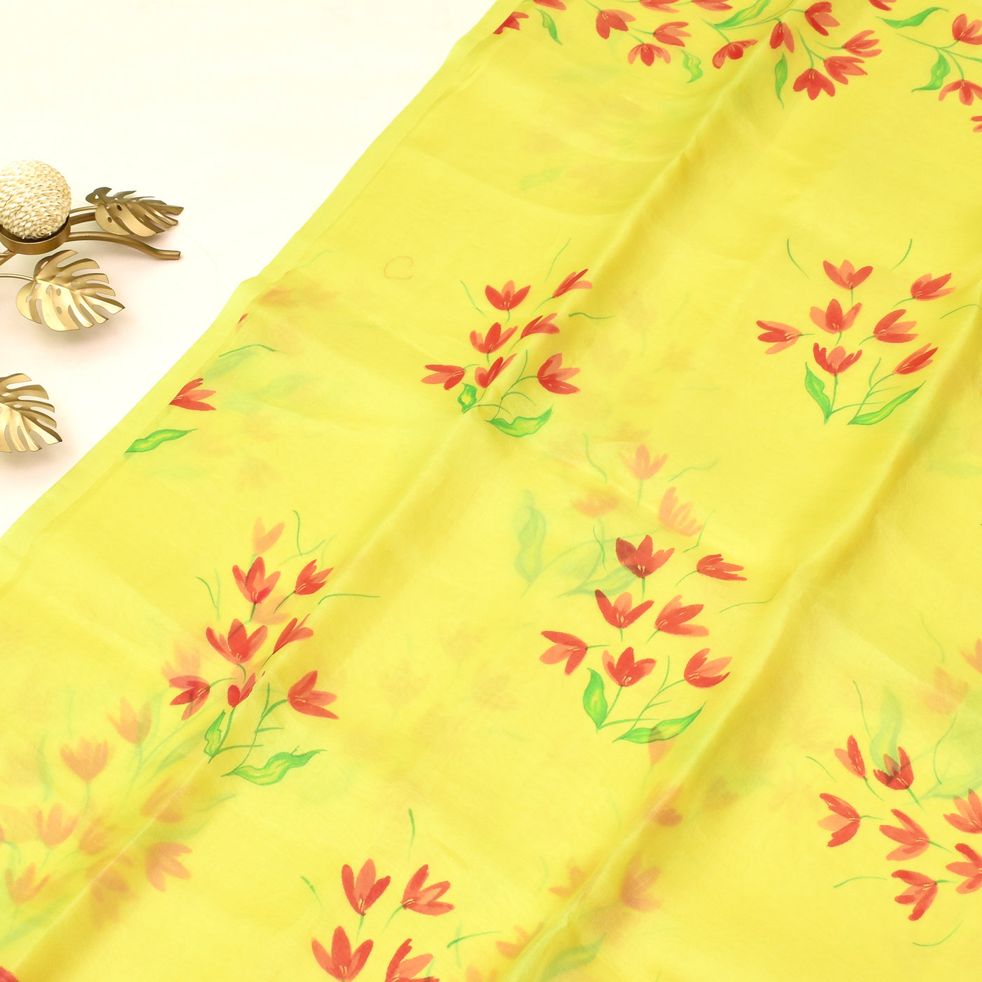 yellow-hand-painted-organza-saree-with-blouse