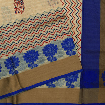 half-white-printed-zigzag-kota-cotton-saree-with-blue-thread-zari-border-and-blouse