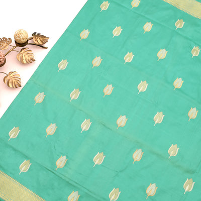 Baby Blue Banarasi Silk Saree with Big Flower Butta Design