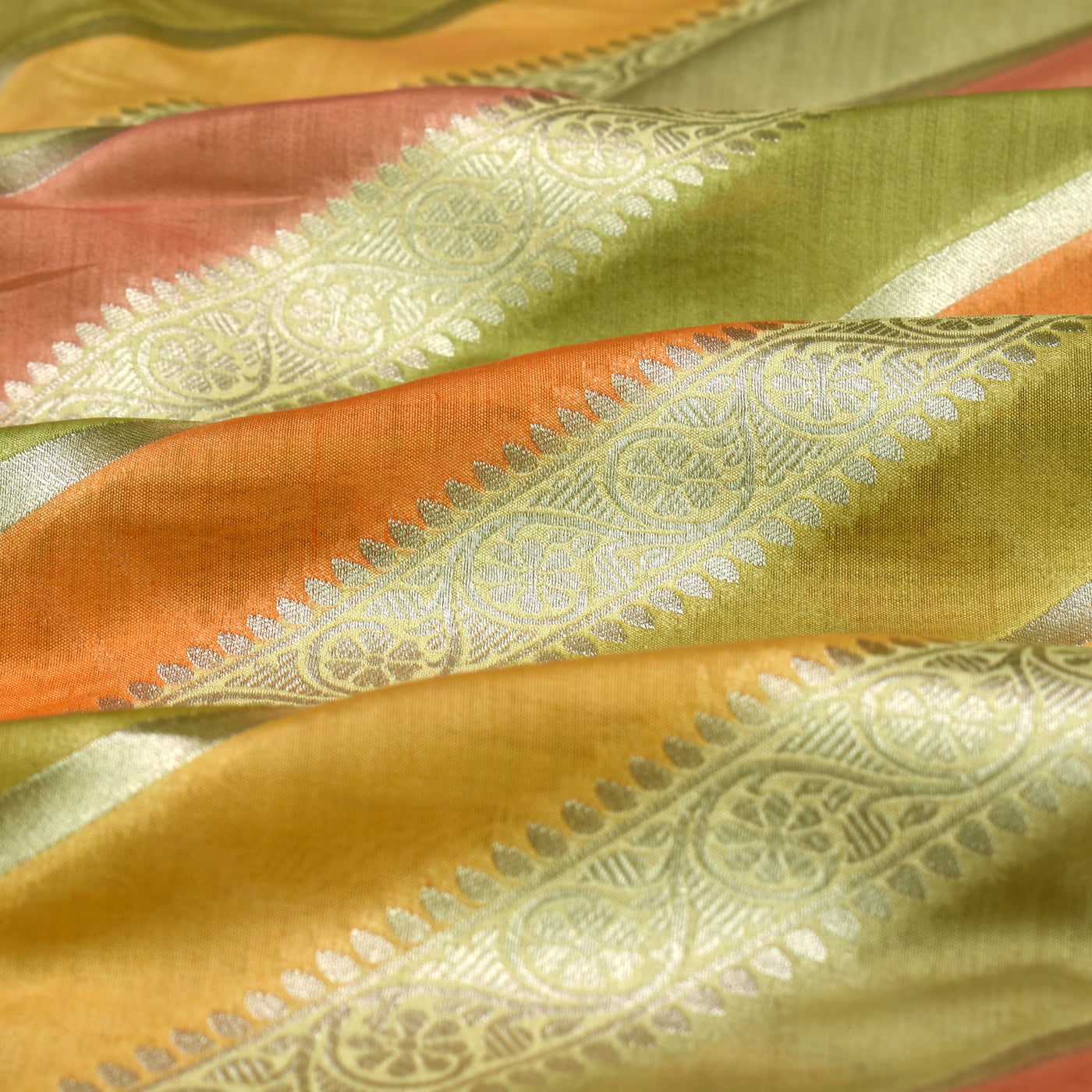 Multi Colour Georgette Banarasi Silk Fabric with Zari Stripes Design
