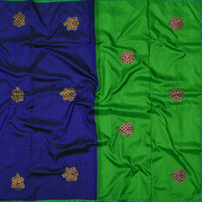 MS Blue Embroidery Silk Saree with Alli Green Pallu