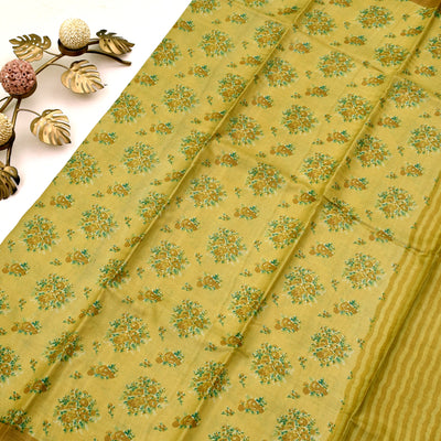 Mustard Tussar Printed Saree with Floral Printed Design