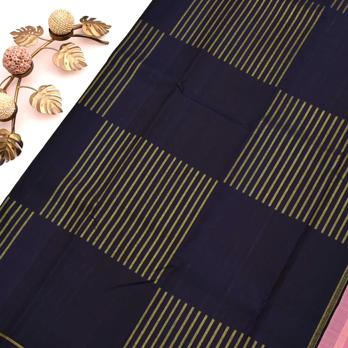 Navy Blue Kanchipuram Silk Saree with Box Pattern Design