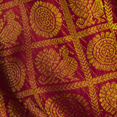 Red Zari Kattam Annapakshi Mayil Chakram Kanchi Silk Fabric (4591770763377)