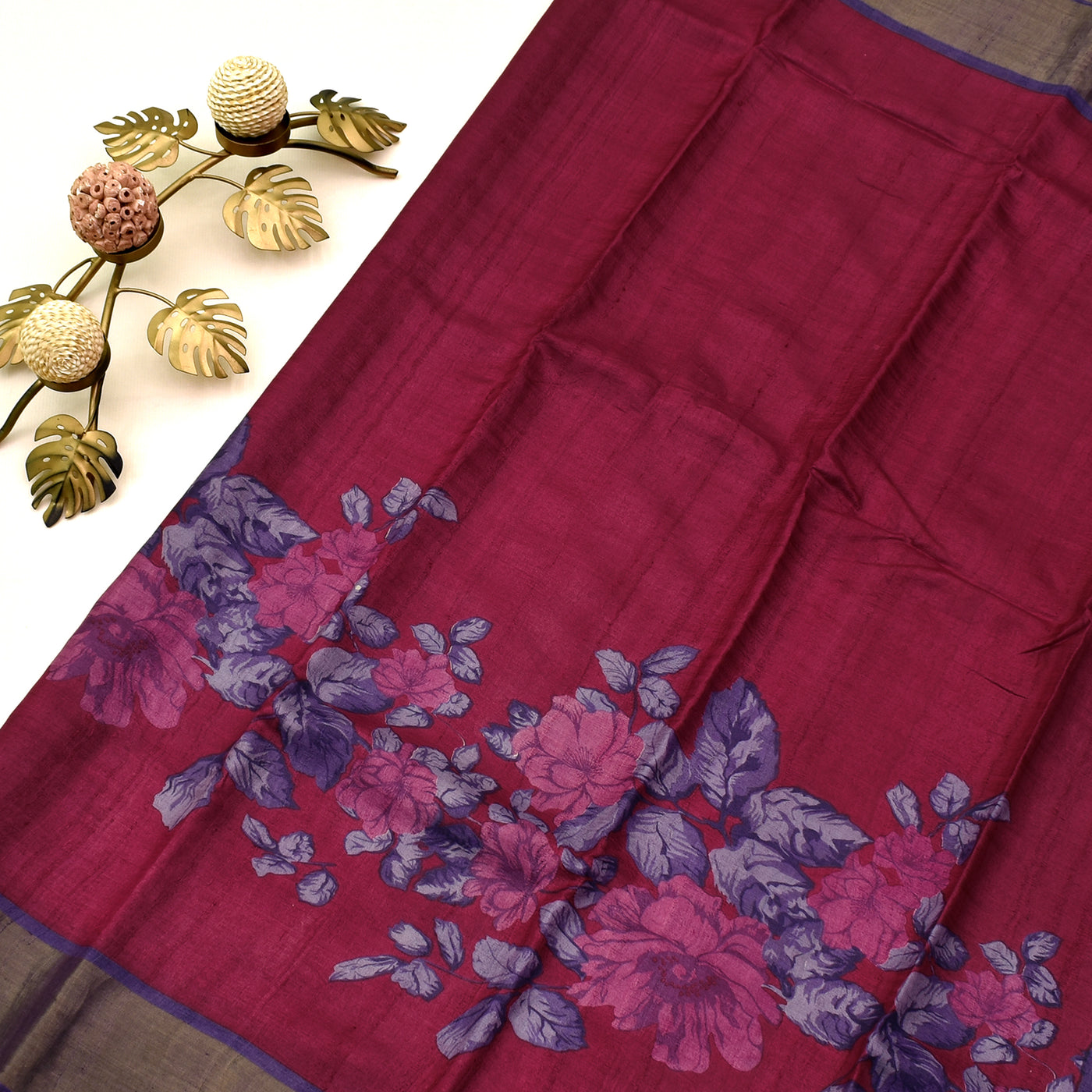 tussar silk saree with floral design
