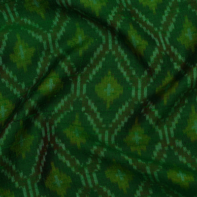 Alli Green Ikkat Raw Silk Fabric