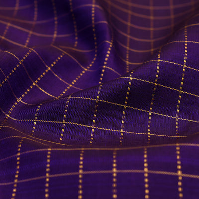 Violet Kanchi Silk Fabric with Small Zari Checks Design