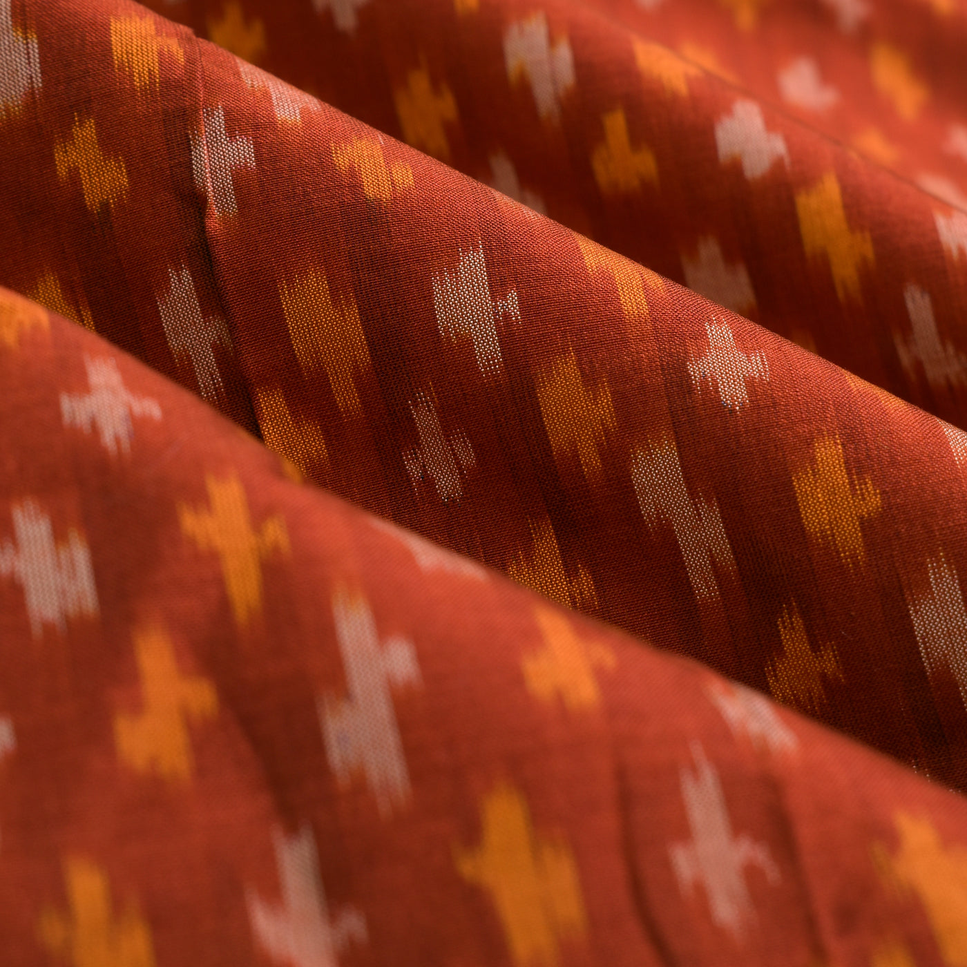 Rust Ikkat Silk Fabric