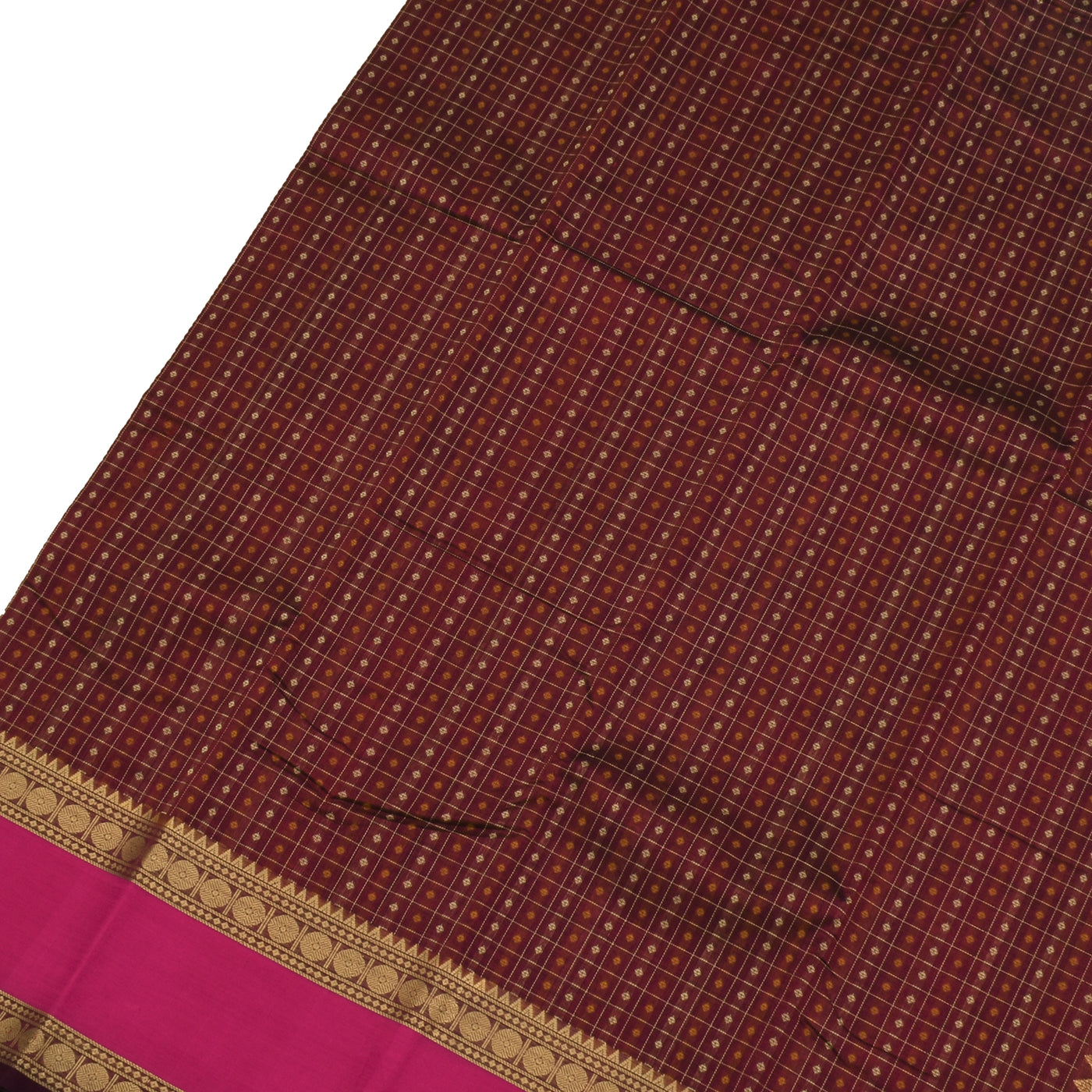 Arakku Red Kanchi Cotton Saree with Kattam and Butta Design