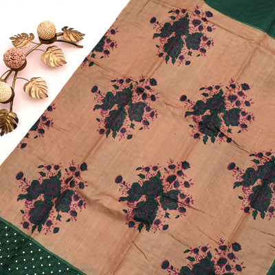 Pink Tussar Silk Saree with Floral Print Design