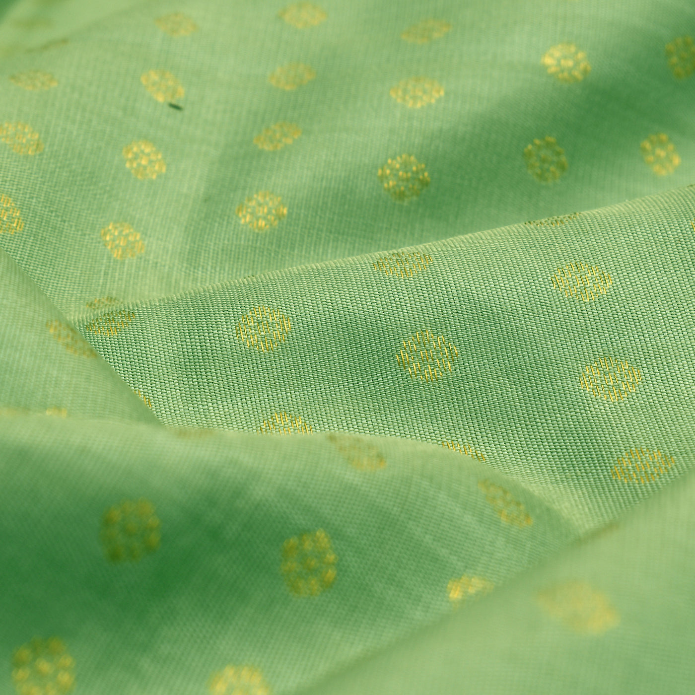 Mint Green Kanchi Silk Fabric with Small Kamalam Butta Design