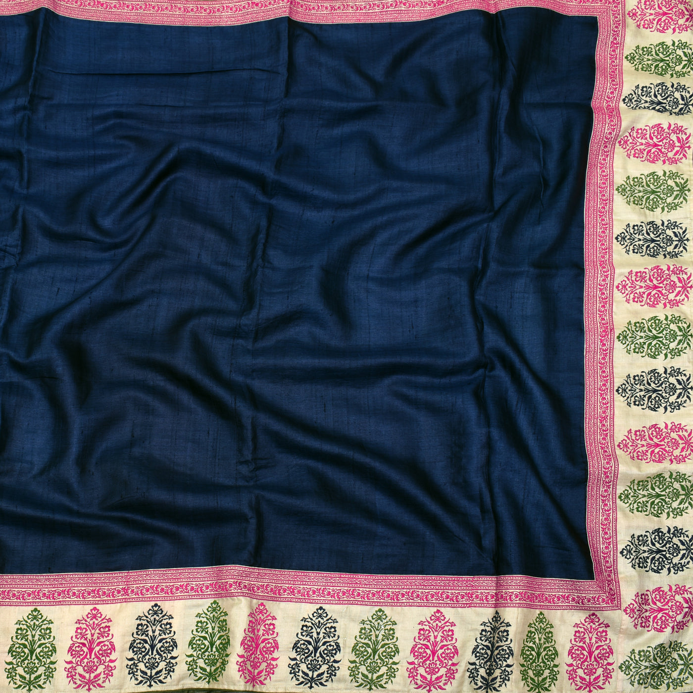 Navy Blue Tussar Saree with Embroidery Border