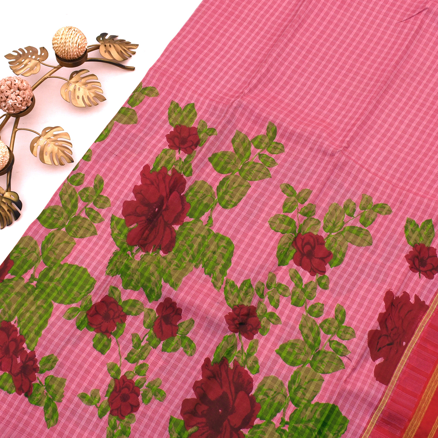 Pink Printed Kanchipuram Silk Saree with Floral Printed Design