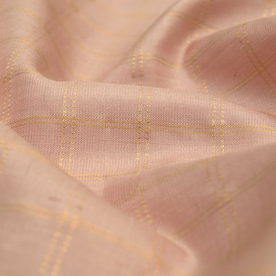 Onion Pink Kanchi Silk Fabric with Muthu Zari Checks Design