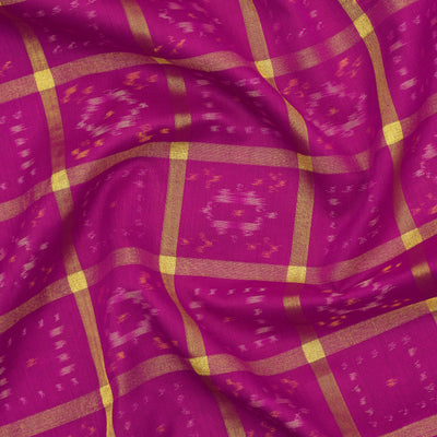 Arakku Pink Ikkat Silk Fabric with Zari Checks Design