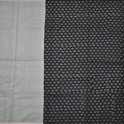 Grey Tussar Silk Saree with Black Small Silk Printed Pallu