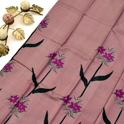 Tussar Silk Saree with Onion Pink Tussar Silk Saree with Floral Printed Design