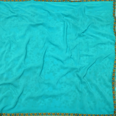 Baby Blue Georgette Saree with Net Embroidery Pallu