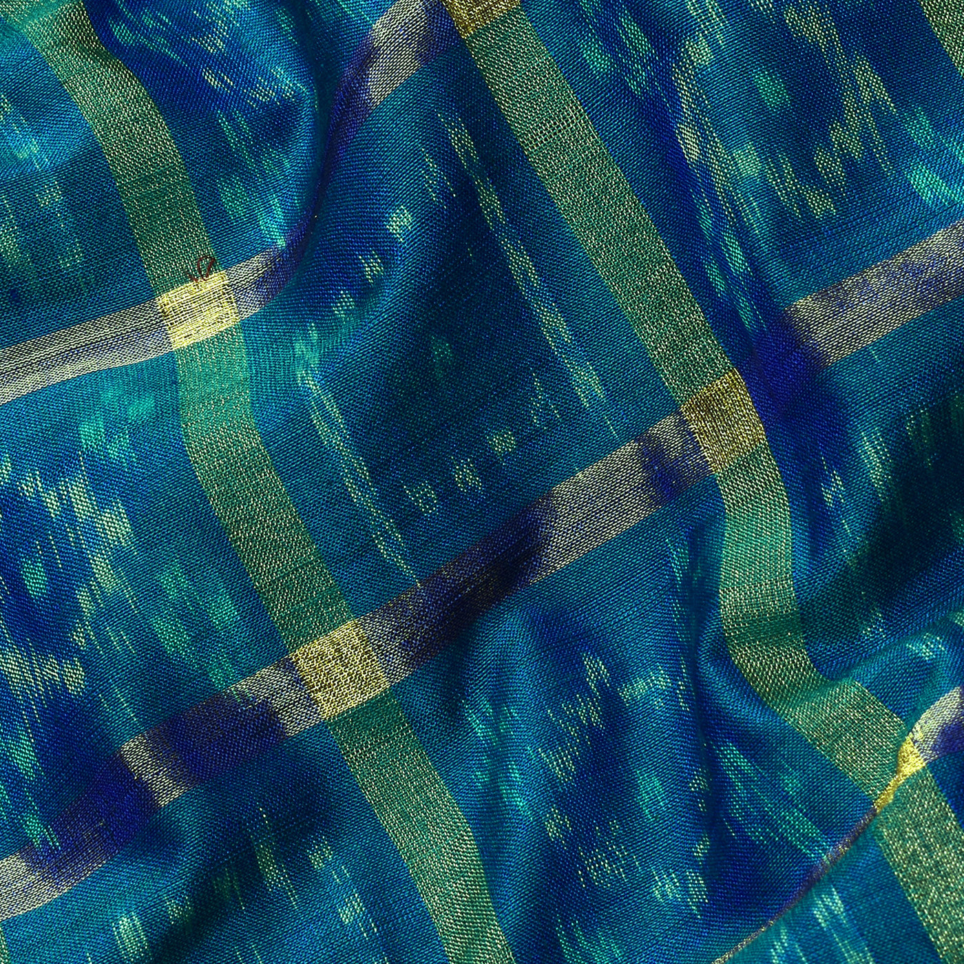 dual-tone-peacock-green-zari-kattam-ikkat-silk-fabric