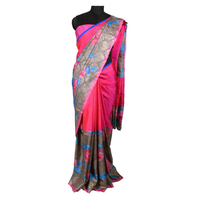 rose-silk-and-pastel-brown-grey-dual-shaded-printed-banarasi-half-and-half-saree-with-blouse
