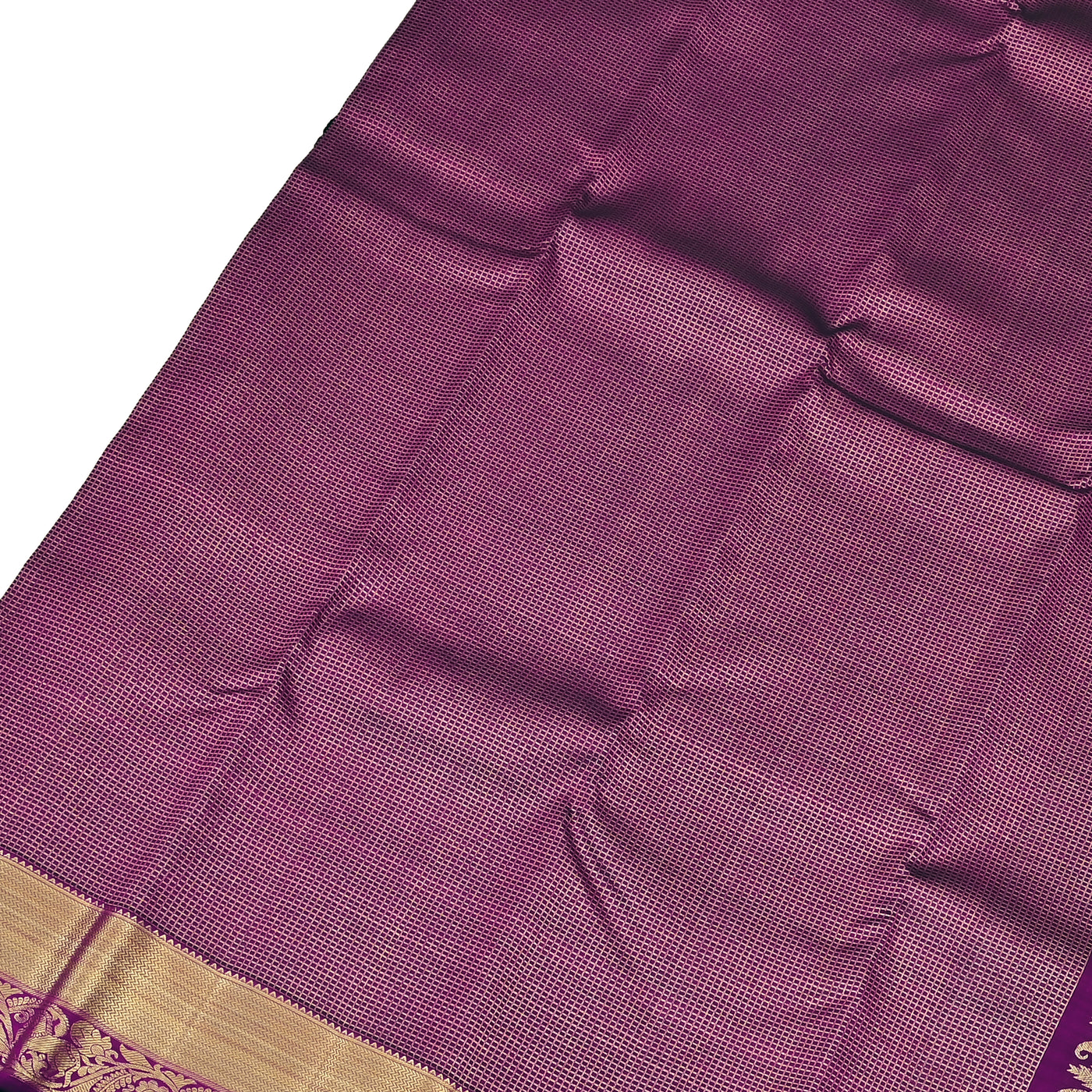 Magenta Kanchipuram Silk Saree with Zari Checks Design