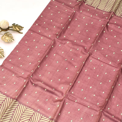 Onion Pink Tussar Silk Saree