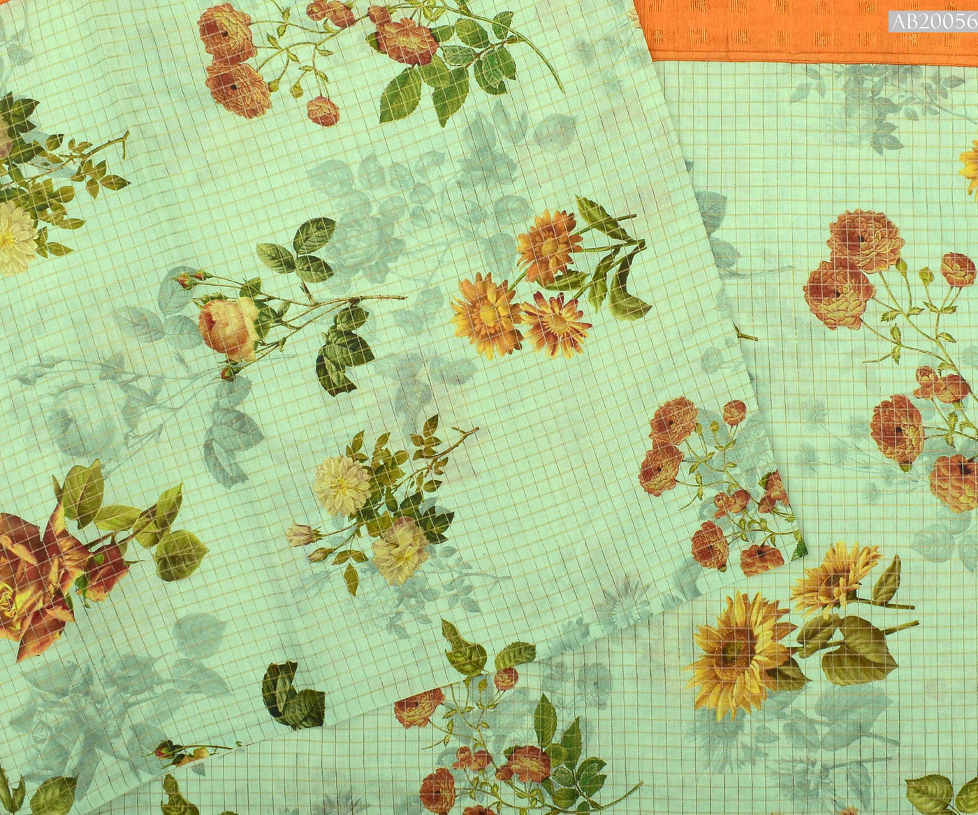 orange-bailu-silk-and-sea-form-green-floral-printed-tussar-half-and-half-saree-with-blouse