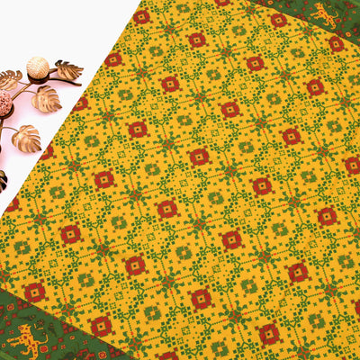 Mustard Printed Kanchi Silk Saree with Patola Print Design