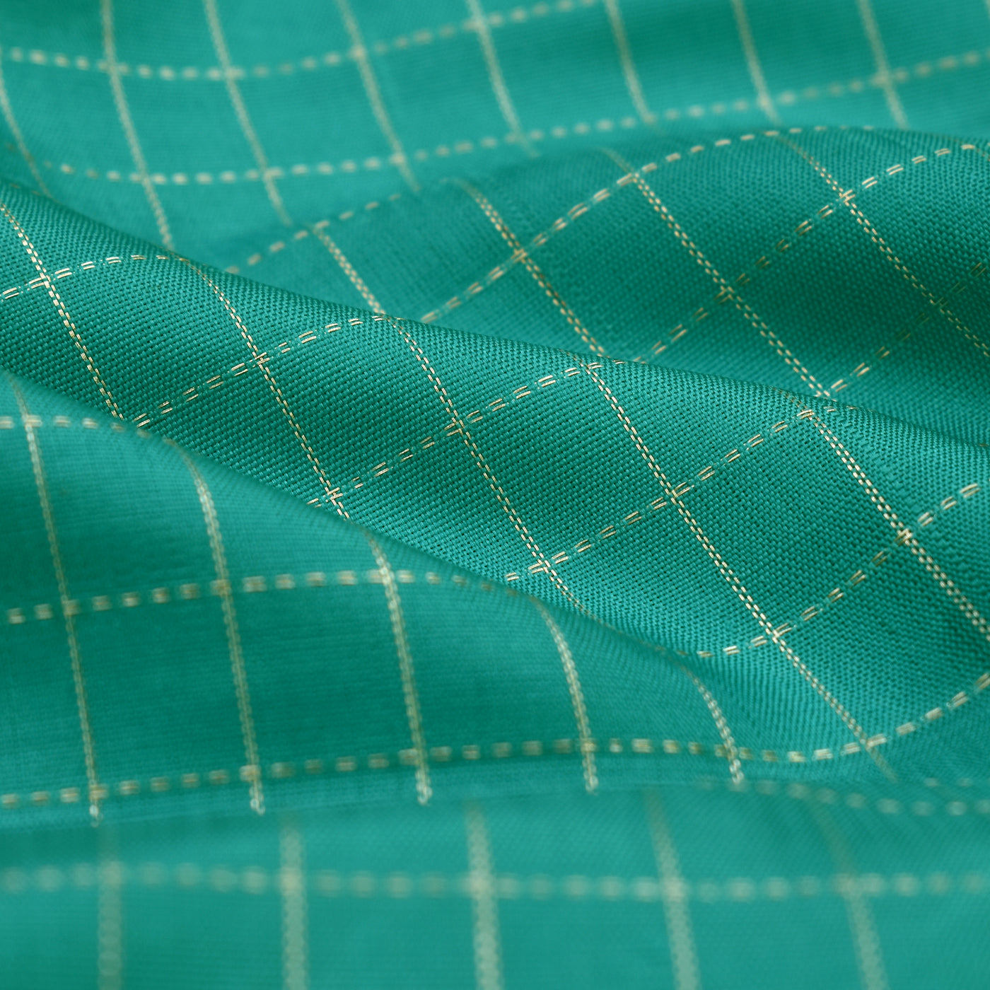 Rexona Kanchi Silk Fabric with Small Silver Zari Checks Design