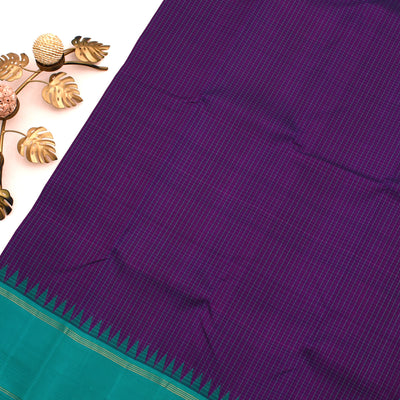 Violet Kanchipuram Silk Saree with Small Checks Design