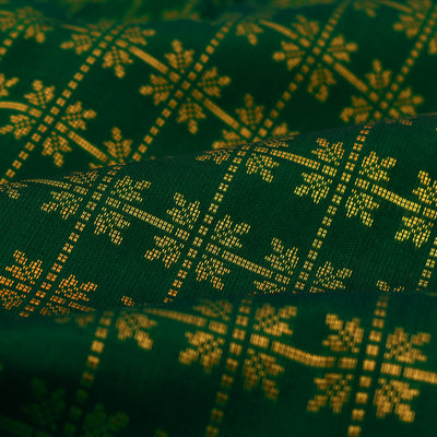 Dark Green Kanchi Silk Fabric with Diamond Zari Design