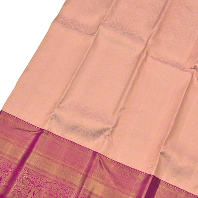 Peach Kanchipuram Silk Saree with Floral Leaf Design