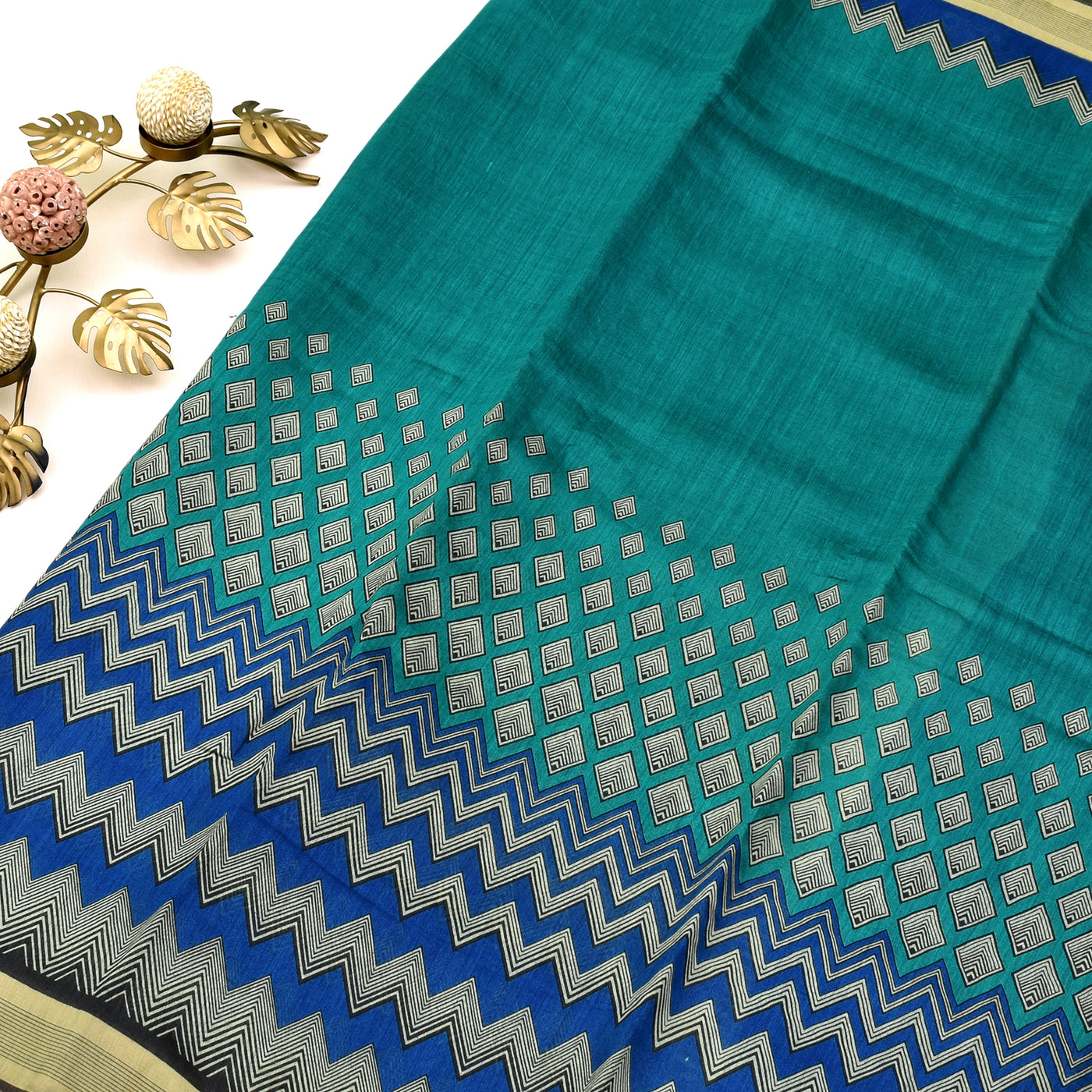 Blue Tussar Silk Saree with printed design