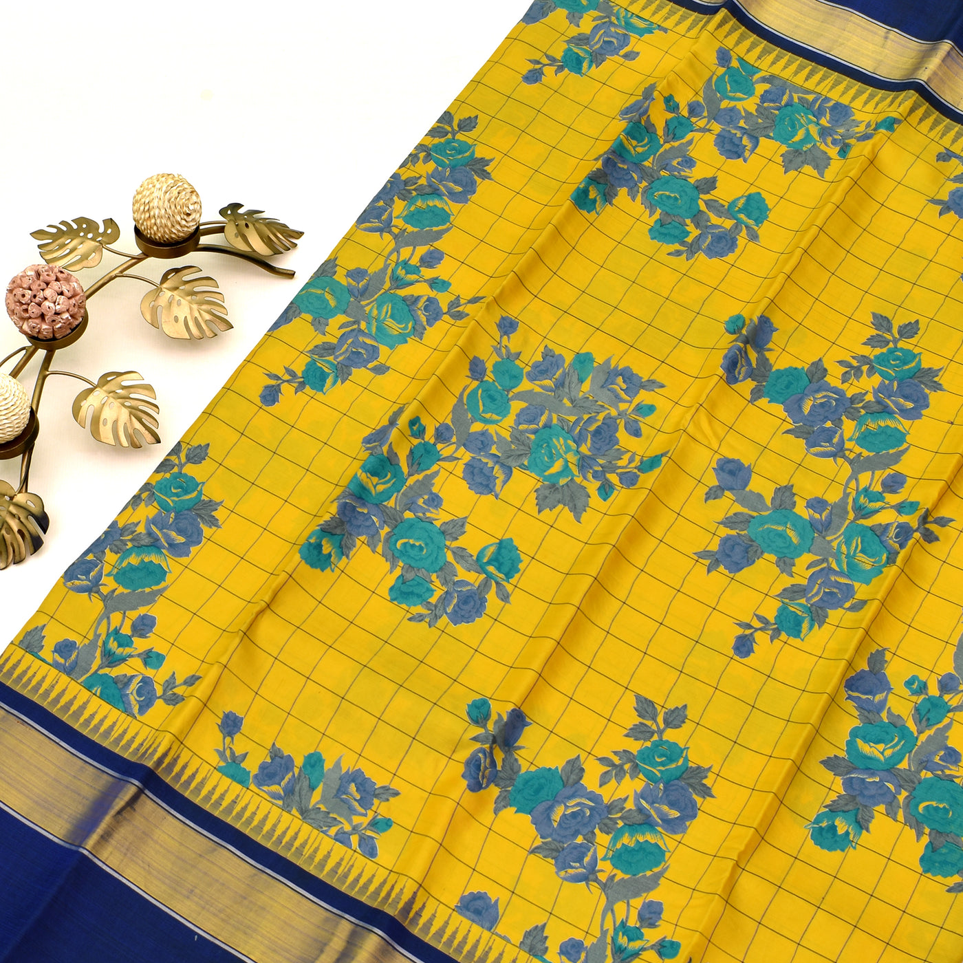 Yellow Printed Kanchipuram Silk Saree