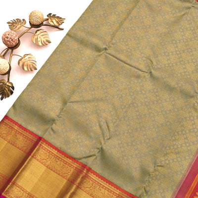 Light Brown Kanchipuram Silk Saree with Zari Creeper Design
