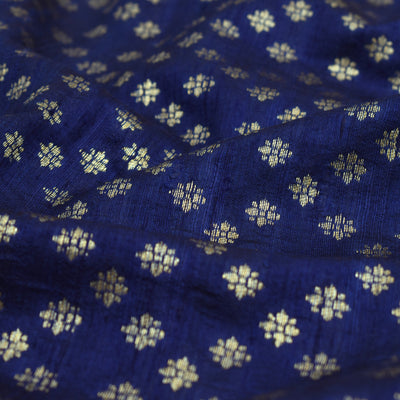 Navy Blue Banarasi Silk Fabric with Small Zari Butta Design