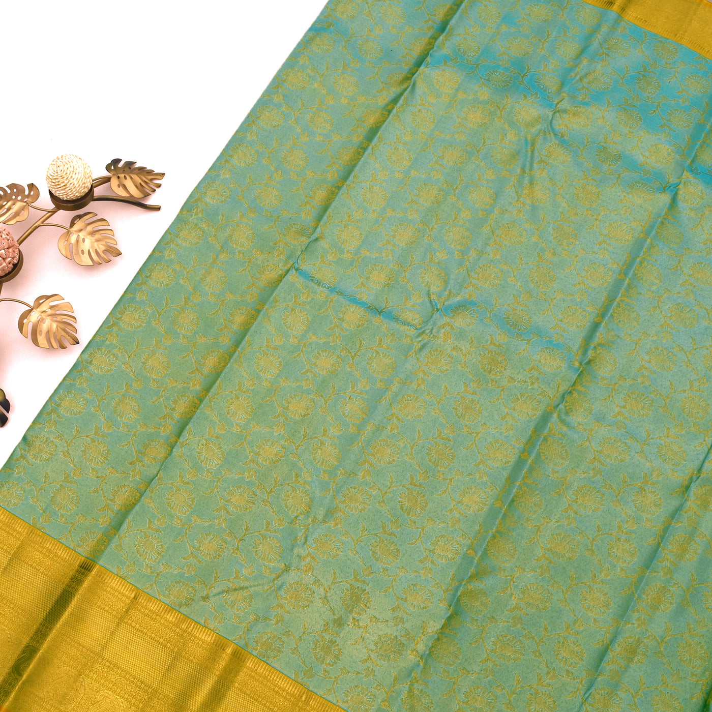 Mint Green Kanchipuram Silk Saree with Floral Creeper Design