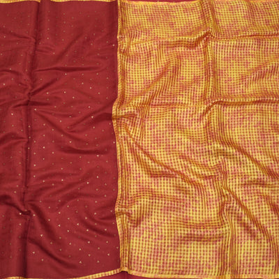 Red Sequence Saree with Mustard Maheshwari Printed Pallu & Blouse