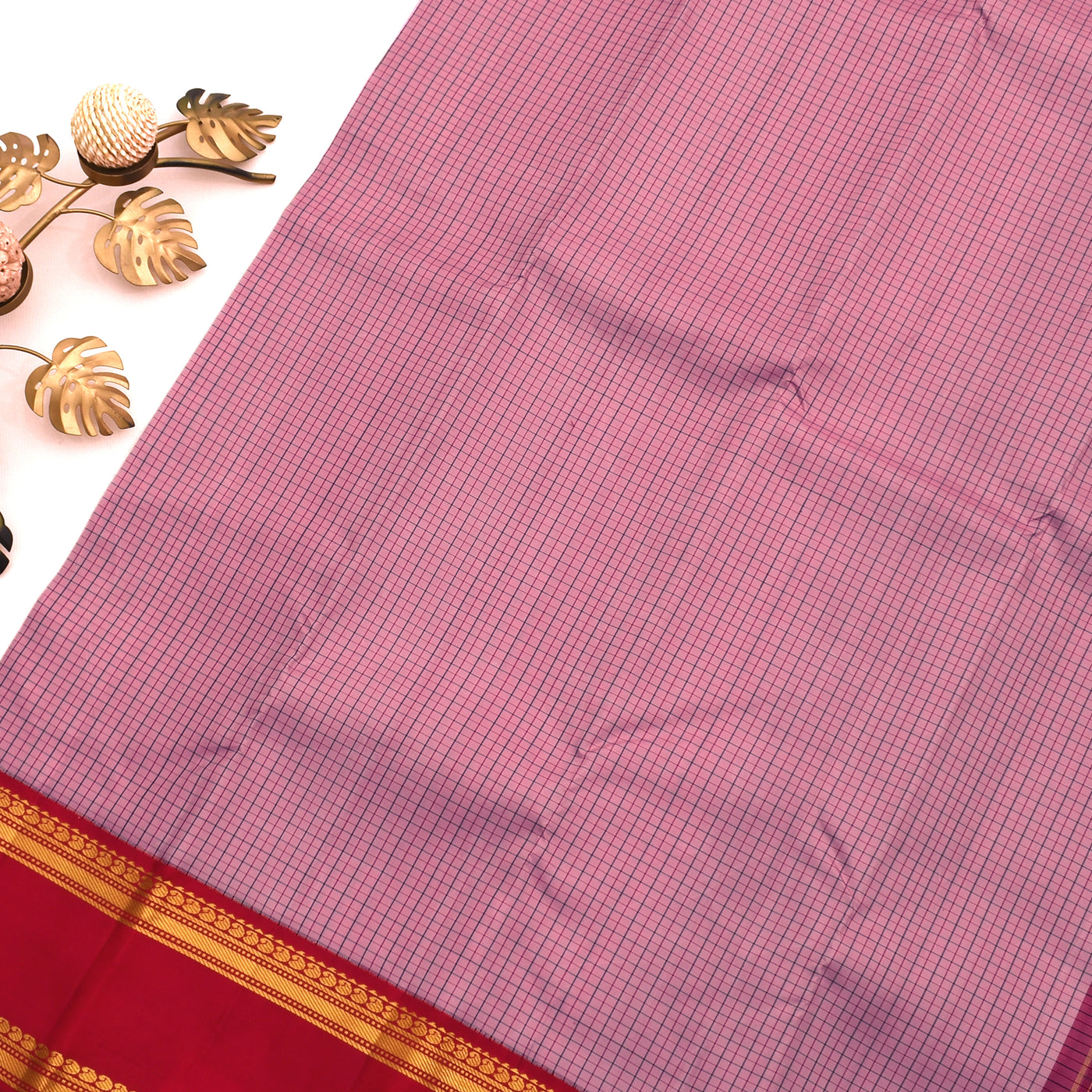 Pink Kanchipuram Silk Saree with Small Kattam Design