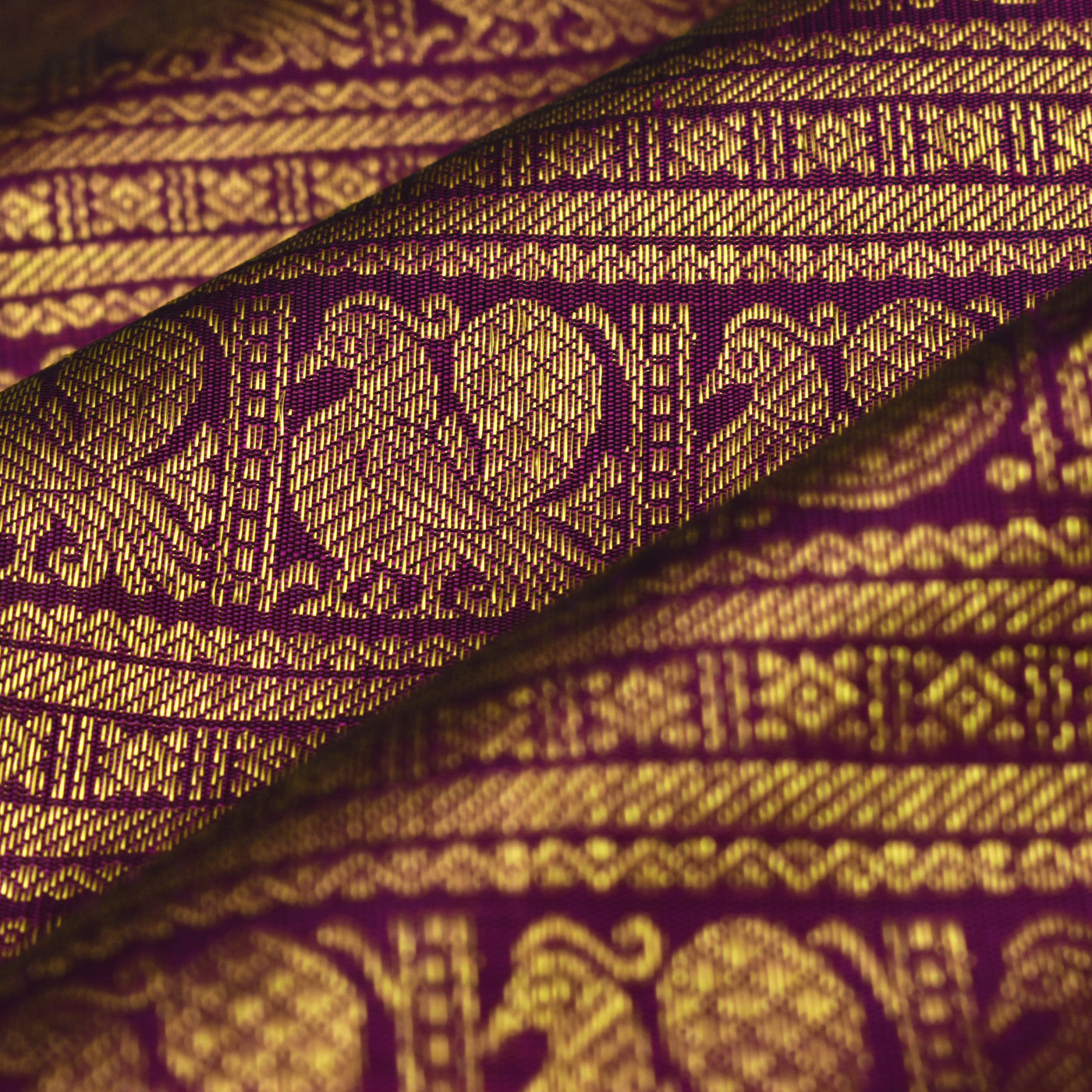 Black Magenta Kanchi Silk Fabric