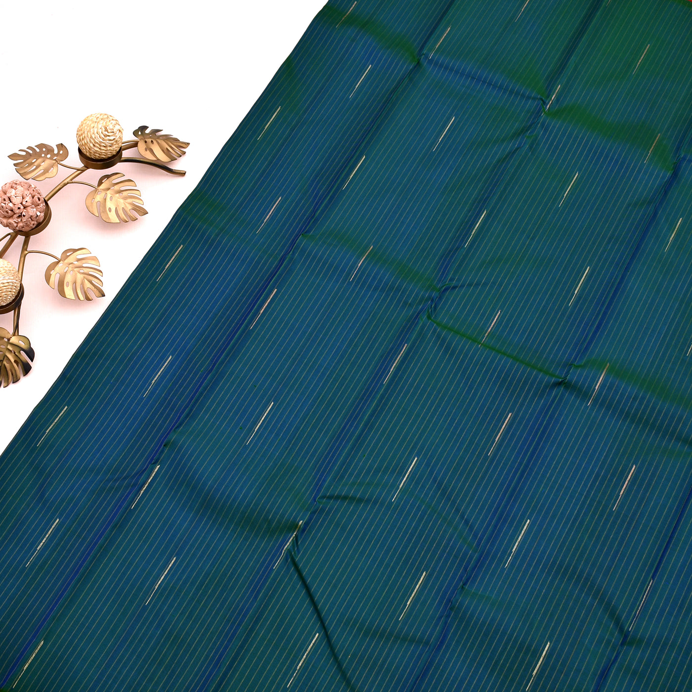 Peacock Blue Kanchipuram Silk Saree with Muthu Zari Lines Design
