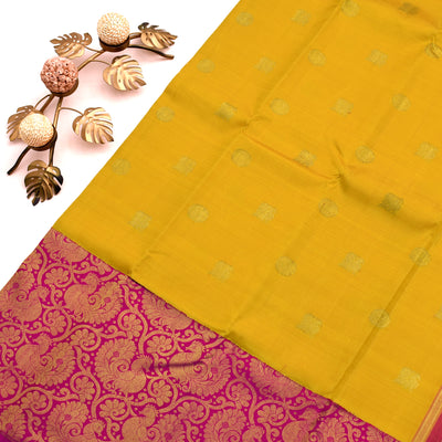 Mustard Kanchipuram Silk Saree with Annam Chakram Design