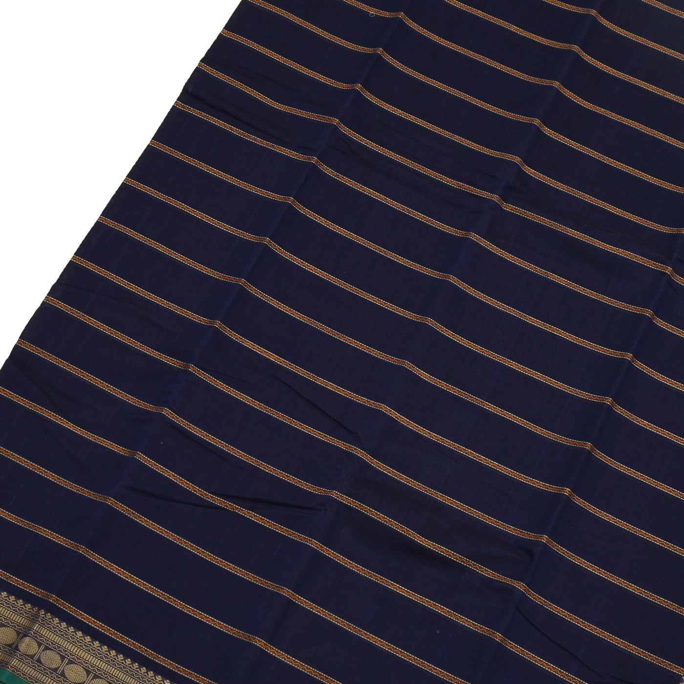 Navy Blue Kanchi Cotton Saree with Stripes Design