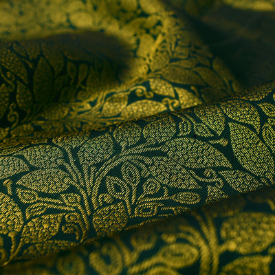 Bottle Green Kanchi Silk Fabric with Zari Leaf Creeper Design
